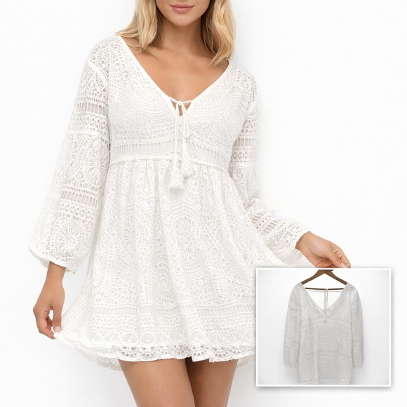 Lulus Dresses & Skirts - Lulus Lace Sheer Tunic Dress Flowy Festival Beach Mini Womens M